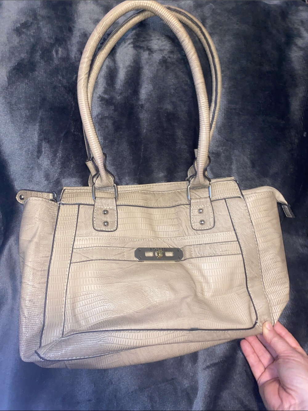 Rosetti Croc-Embossed Beige Shoulder Bag